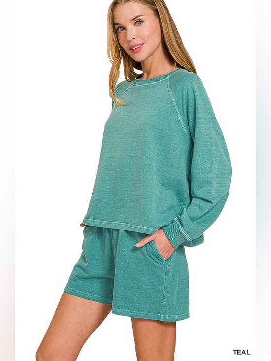 Zenana Outfitters Pants - Zenana Teal French Terry Lounge Set